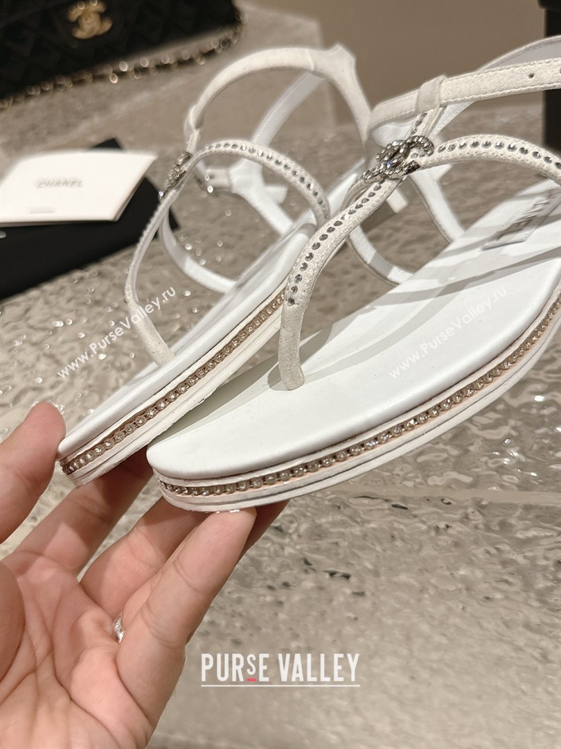 Chanel Suede Flat Sandals with Crystals White 2024 0325 (MD-240325002)