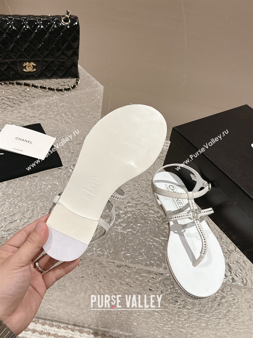 Chanel Suede Flat Sandals with Crystals White 2024 0325 (MD-240325002)