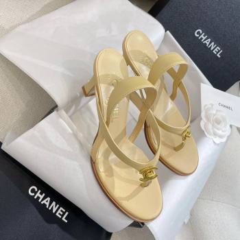 Chanel Thong Heel Sandals 6cm with CC Studs Beige 2024 0325 (SS-240325010)