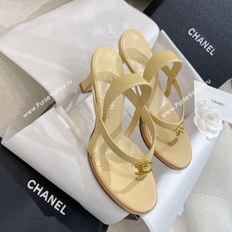 Chanel Thong Heel Sandals 6cm with CC Studs Beige 2024 0325 (SS-240325010)