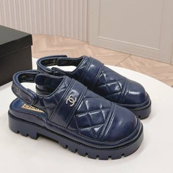 Chanel Shiny Calfskin Slingback Shoes Navy Blue 2024 0322 (MD-240322069)