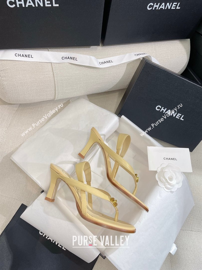 Chanel Thong Heel Sandals 6cm with CC Studs Beige 2024 0325 (SS-240325010)