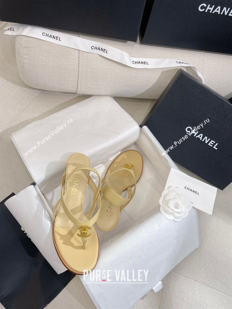 Chanel Thong Heel Sandals 6cm with CC Studs Beige 2024 0325 (SS-240325010)