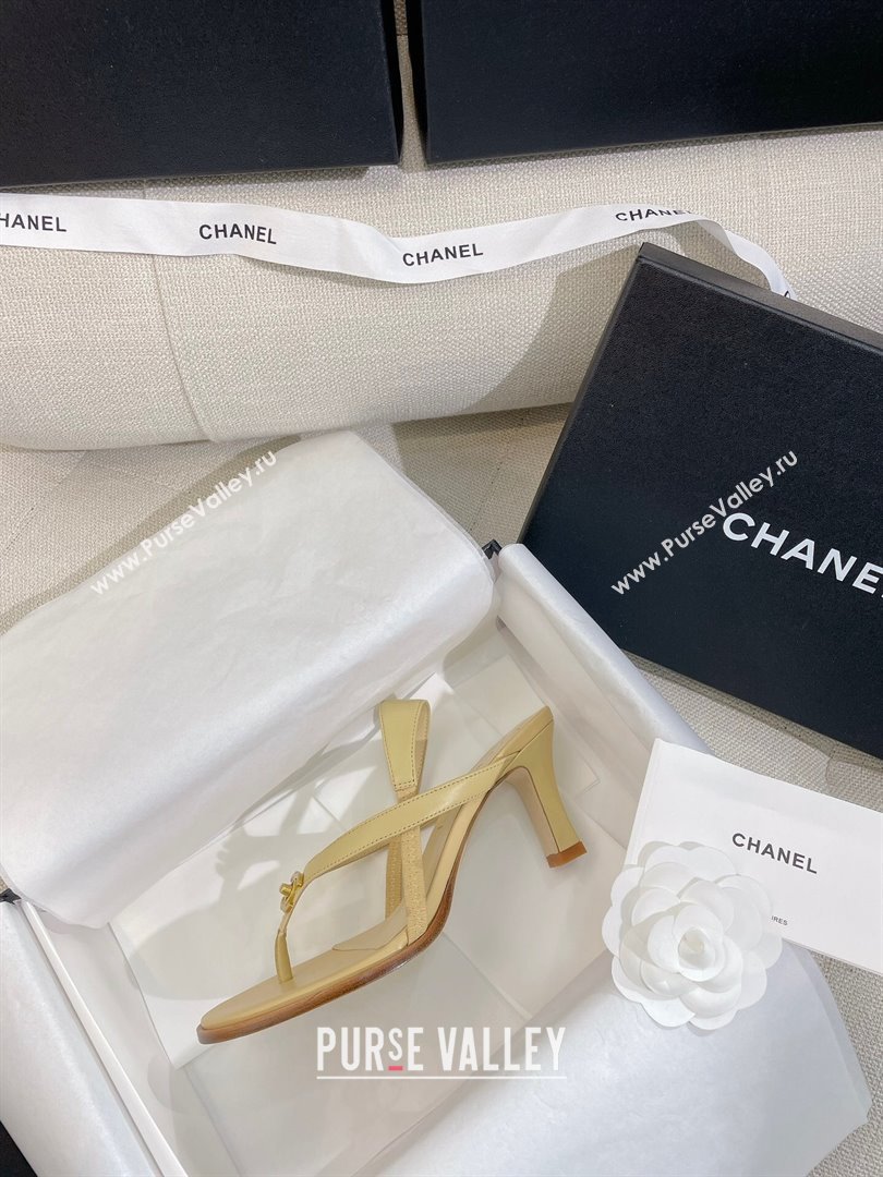 Chanel Thong Heel Sandals 6cm with CC Studs Beige 2024 0325 (SS-240325010)