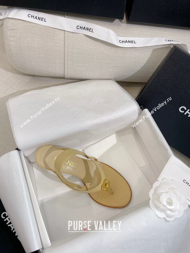 Chanel Thong Heel Sandals 6cm with CC Studs Beige 2024 0325 (SS-240325010)