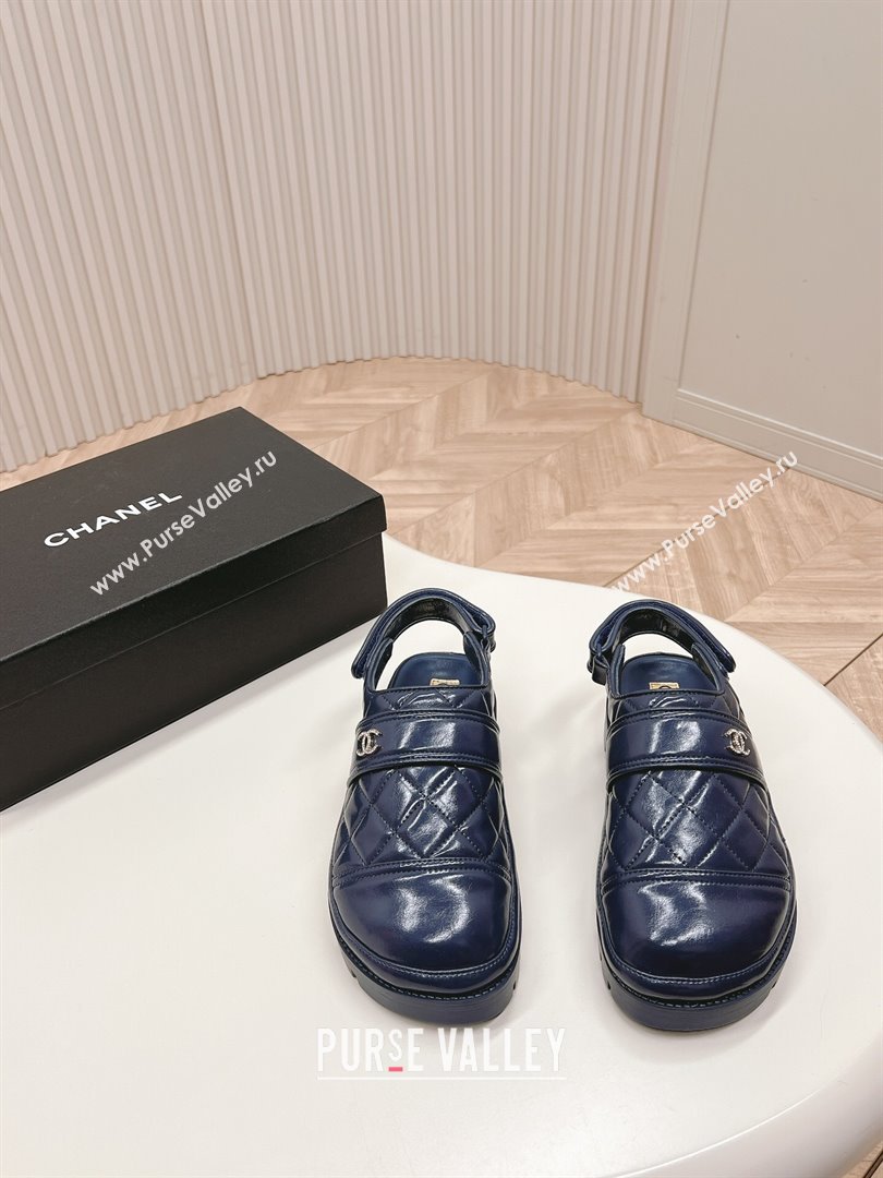 Chanel Shiny Calfskin Slingback Shoes Navy Blue 2024 0322 (MD-240322069)