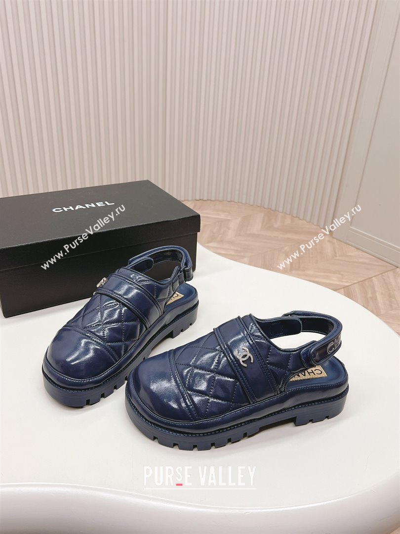 Chanel Shiny Calfskin Slingback Shoes Navy Blue 2024 0322 (MD-240322069)