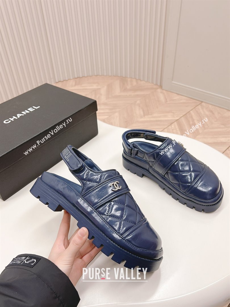 Chanel Shiny Calfskin Slingback Shoes Navy Blue 2024 0322 (MD-240322069)