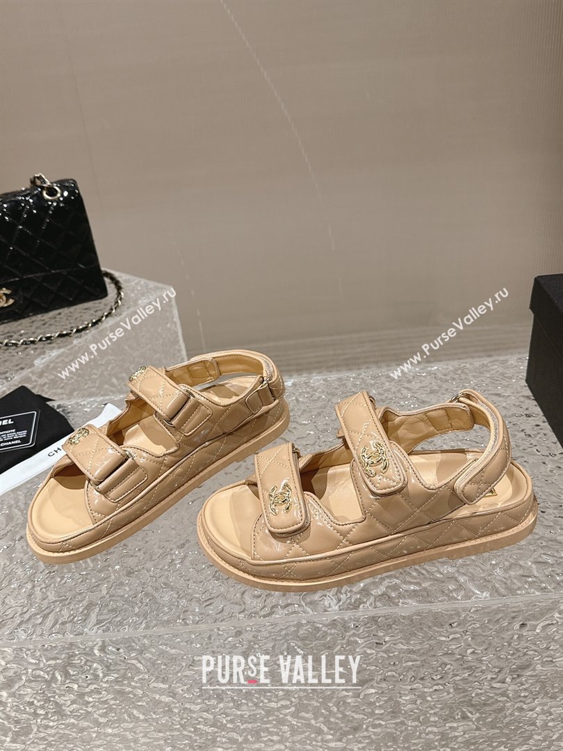 Chanel Calfskin Strap Sandals with Metal-Tone CC Beige 2024 032202 (MD-240322071)