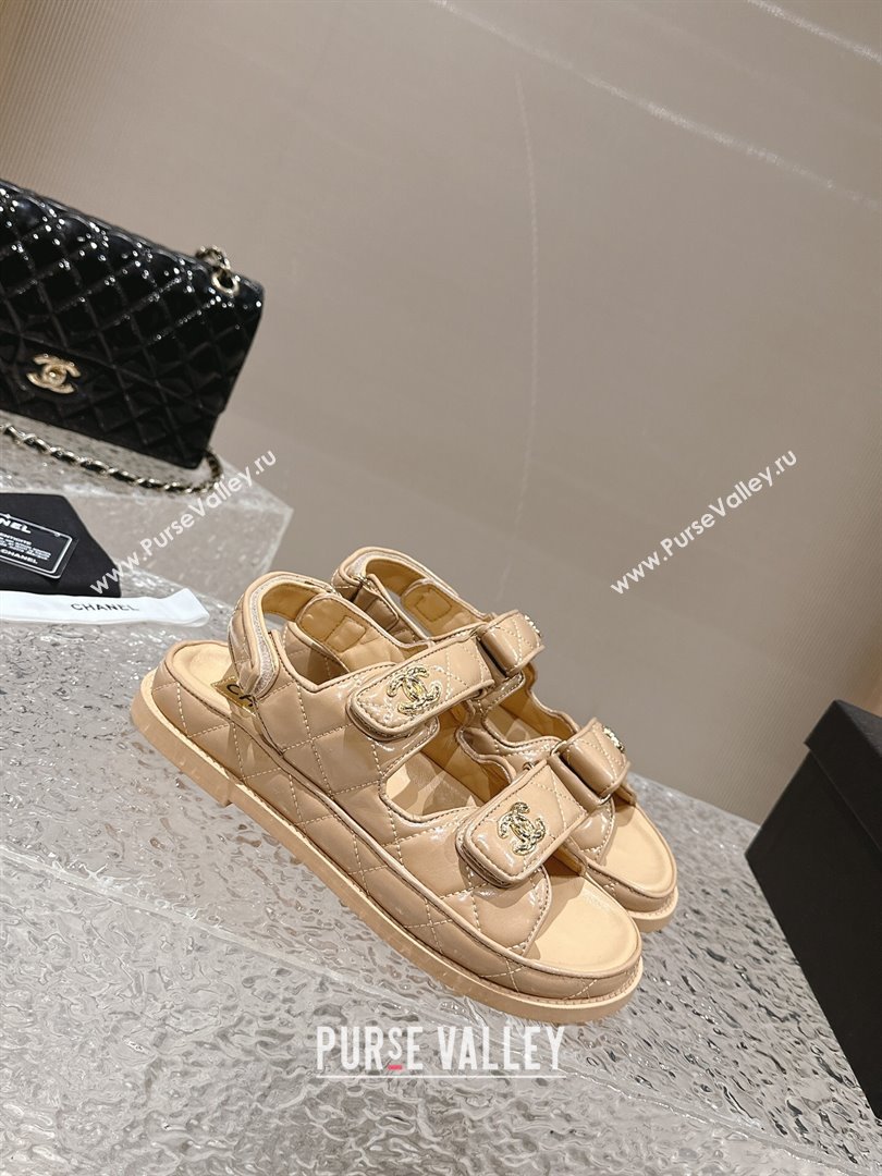 Chanel Calfskin Strap Sandals with Metal-Tone CC Beige 2024 032202 (MD-240322071)