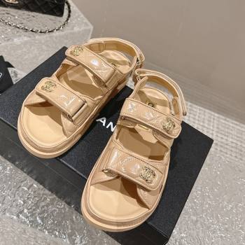 Chanel Calfskin Strap Sandals with Metal-Tone CC Beige 2024 032202 (MD-240322071)