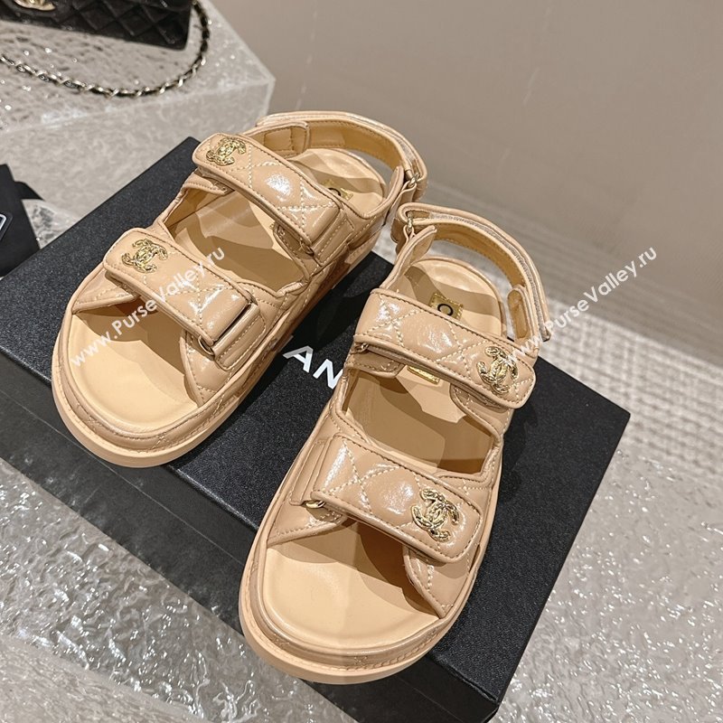 Chanel Calfskin Strap Sandals with Metal-Tone CC Beige 2024 032202 (MD-240322071)