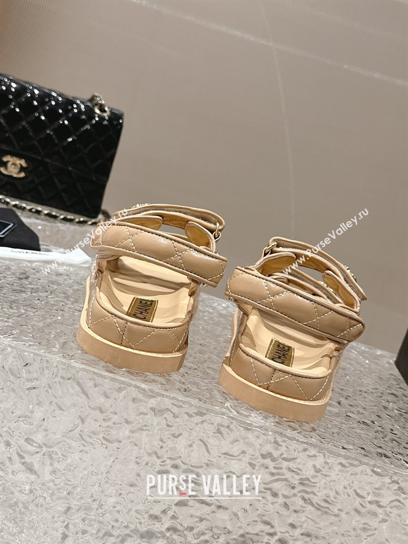 Chanel Calfskin Strap Sandals with Metal-Tone CC Beige 2024 032202 (MD-240322071)