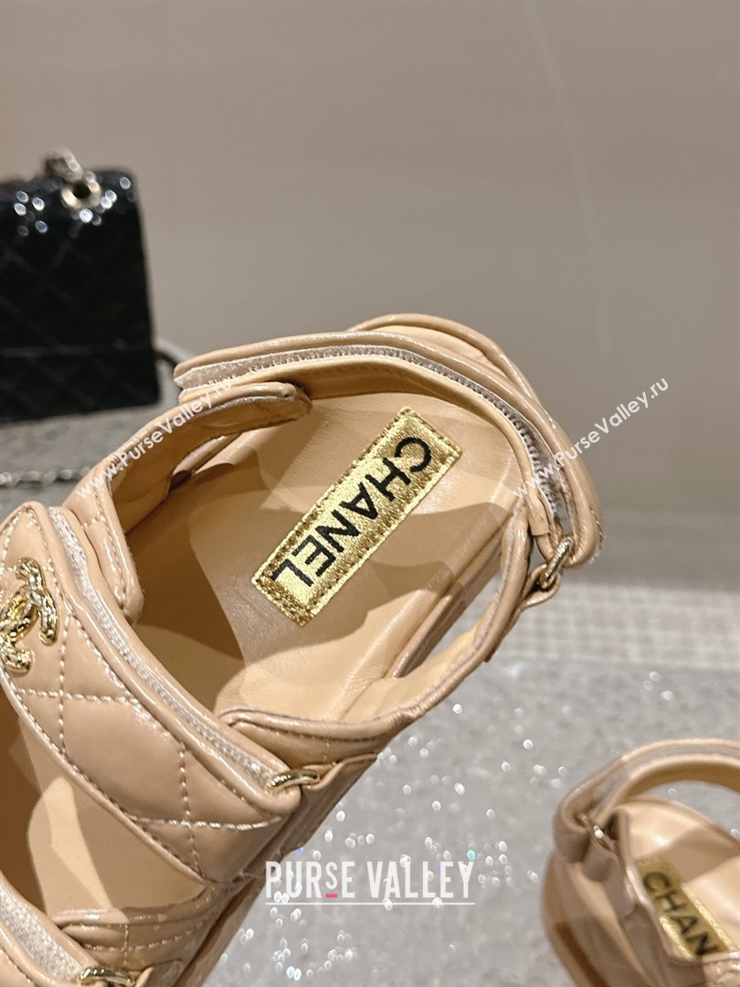 Chanel Calfskin Strap Sandals with Metal-Tone CC Beige 2024 032202 (MD-240322071)