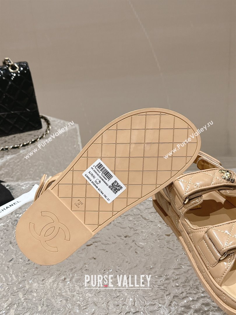 Chanel Calfskin Strap Sandals with Metal-Tone CC Beige 2024 032202 (MD-240322071)