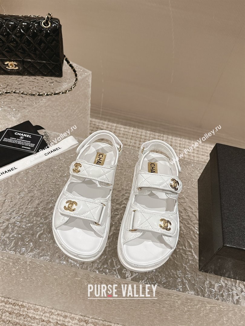 Chanel Calfskin Strap Sandals with Metal-Tone CC White 2024 032202 (MD-240322072)