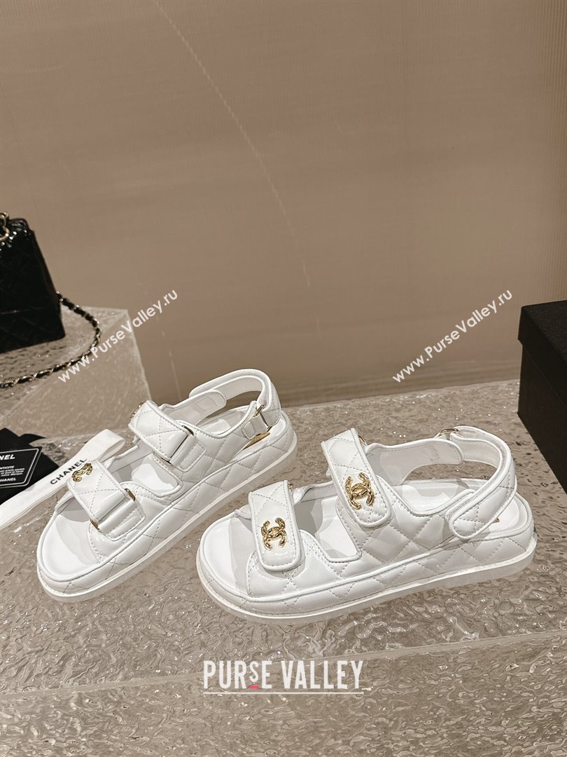 Chanel Calfskin Strap Sandals with Metal-Tone CC White 2024 032202 (MD-240322072)