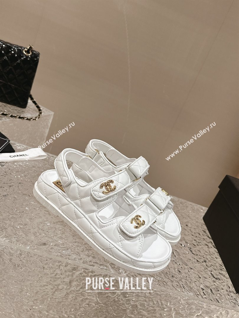 Chanel Calfskin Strap Sandals with Metal-Tone CC White 2024 032202 (MD-240322072)