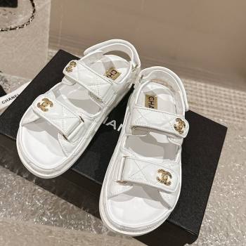 Chanel Calfskin Strap Sandals with Metal-Tone CC White 2024 032202 (MD-240322072)