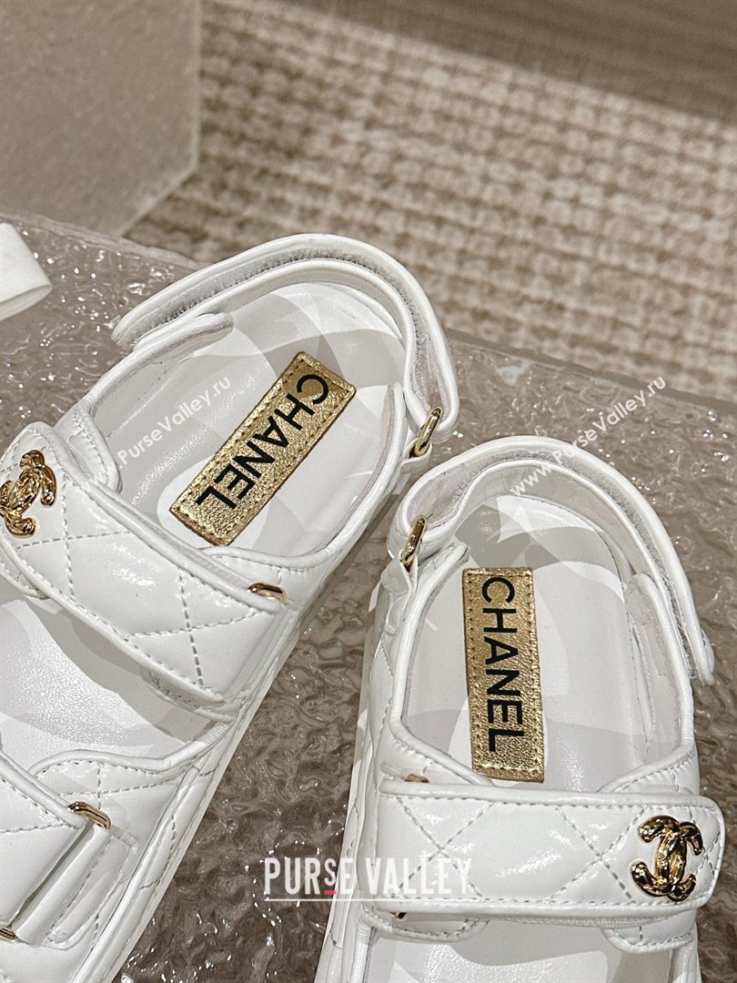 Chanel Calfskin Strap Sandals with Metal-Tone CC White 2024 032202 (MD-240322072)