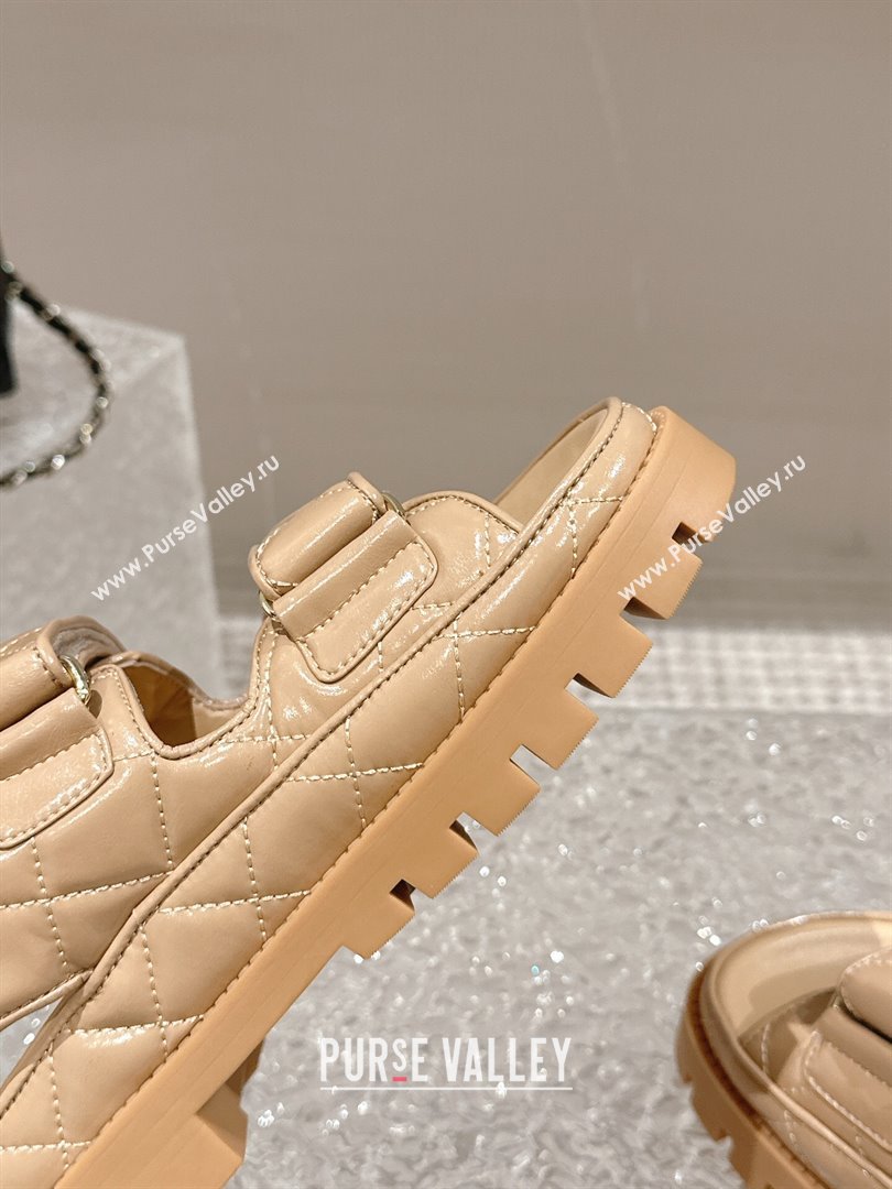 Chanel Calfskin Platform Strap Sandals with Metal-Tone CC Beige 2024 0322 (MD-240322078)