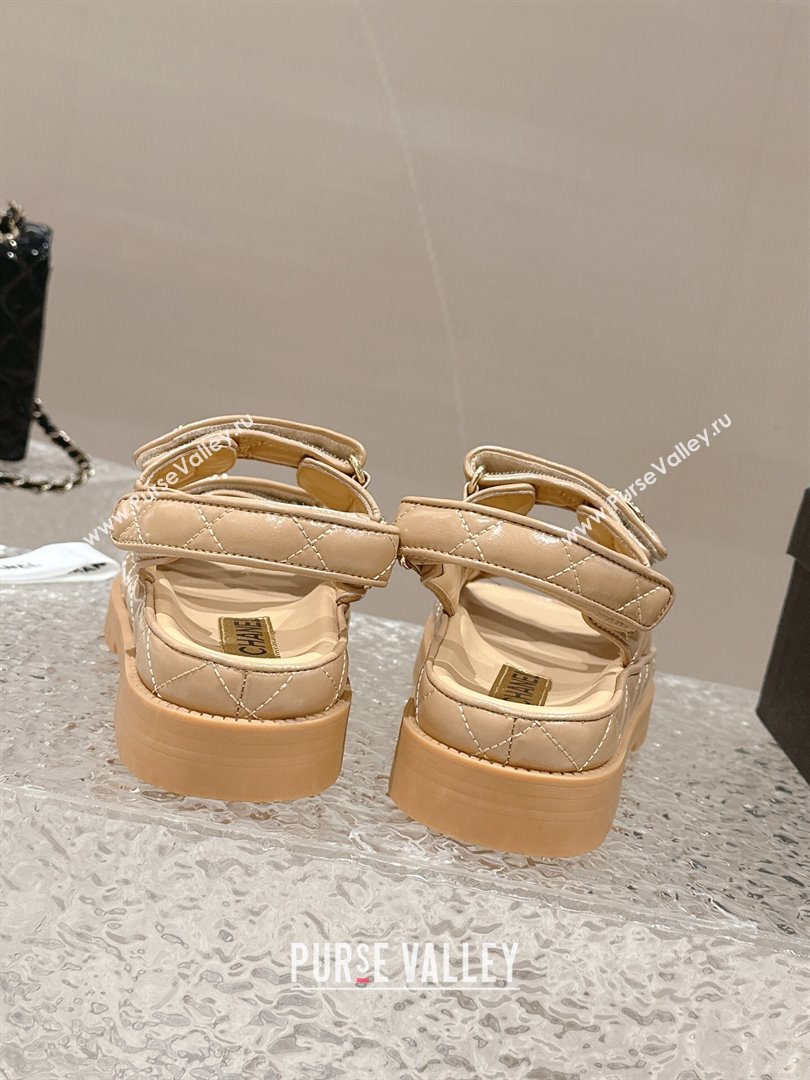 Chanel Calfskin Platform Strap Sandals with Metal-Tone CC Beige 2024 0322 (MD-240322078)