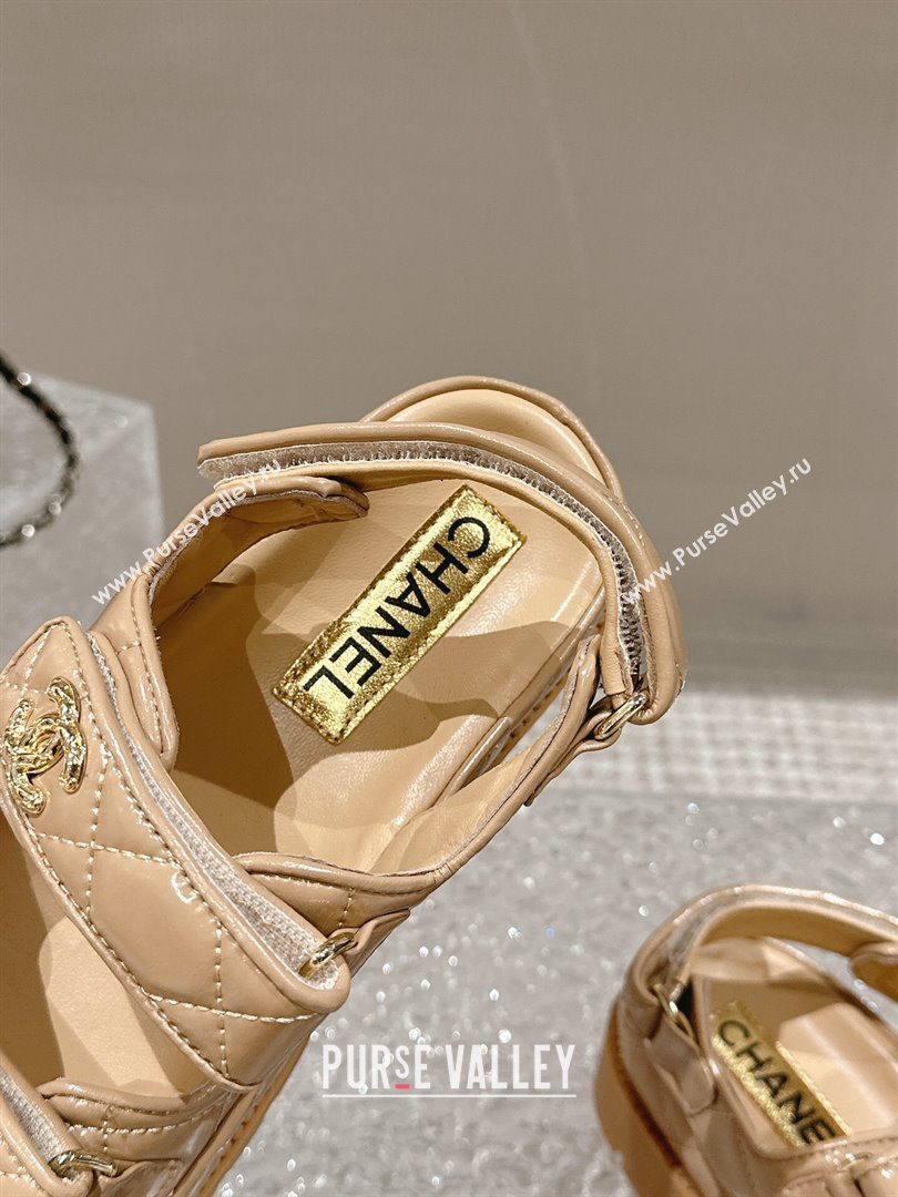 Chanel Calfskin Platform Strap Sandals with Metal-Tone CC Beige 2024 0322 (MD-240322078)