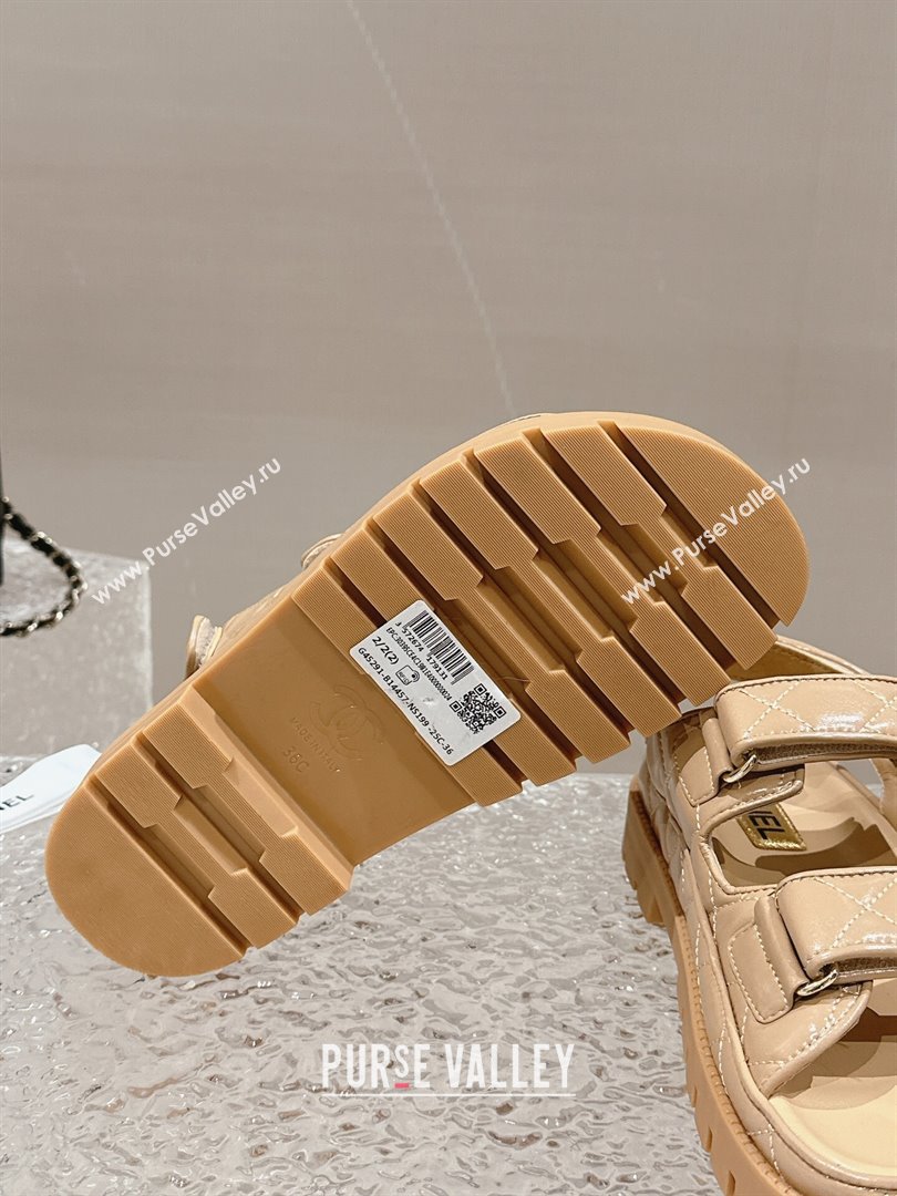 Chanel Calfskin Platform Strap Sandals with Metal-Tone CC Beige 2024 0322 (MD-240322078)