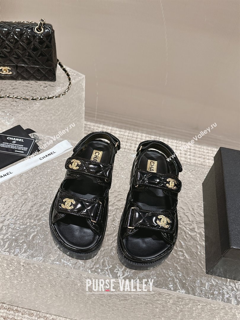 Chanel Calfskin Platform Strap Sandals with Metal-Tone CC Black 2024 0322 (MD-240322079)