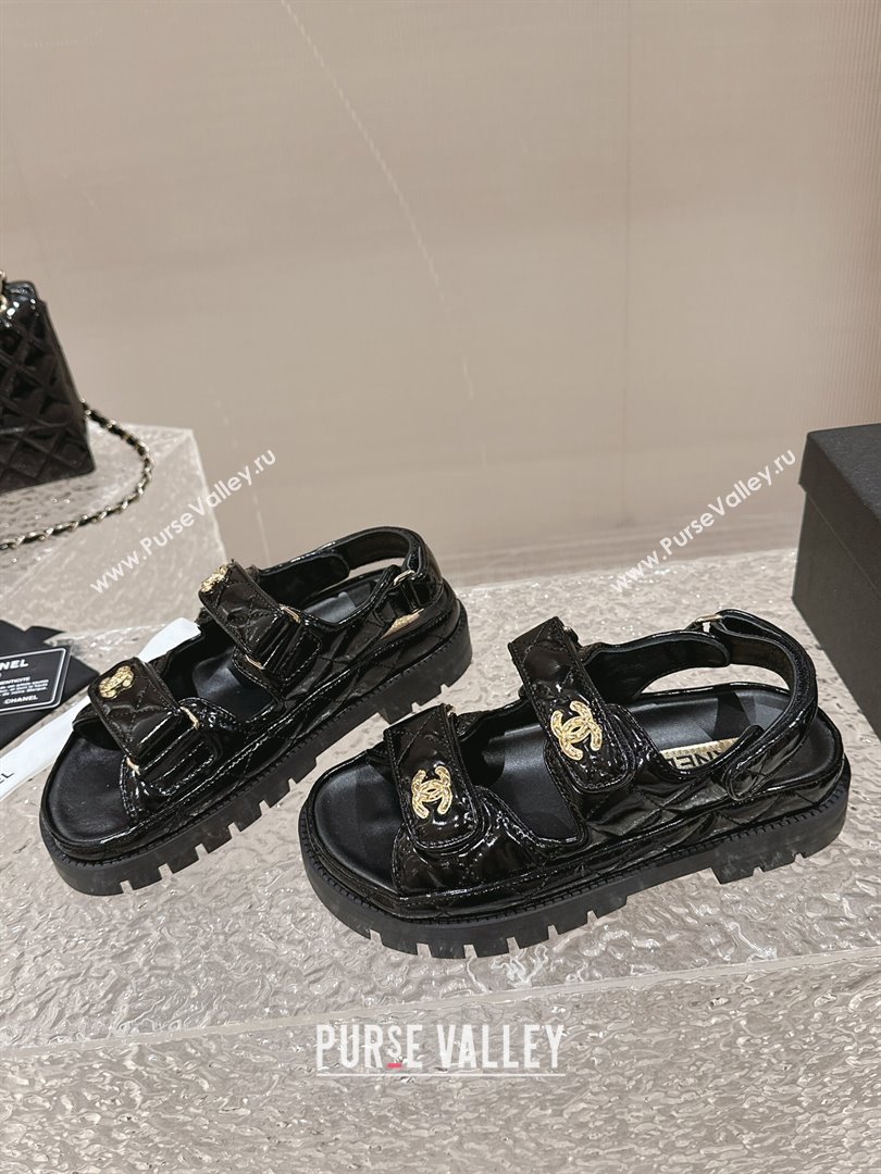 Chanel Calfskin Platform Strap Sandals with Metal-Tone CC Black 2024 0322 (MD-240322079)