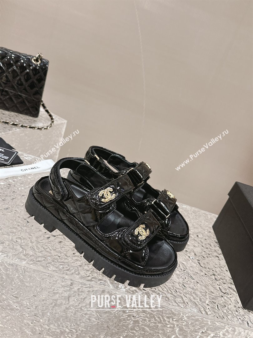 Chanel Calfskin Platform Strap Sandals with Metal-Tone CC Black 2024 0322 (MD-240322079)