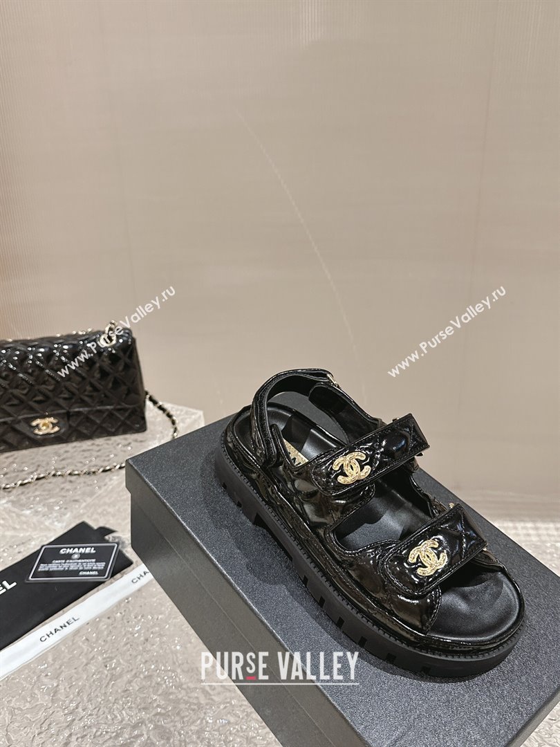 Chanel Calfskin Platform Strap Sandals with Metal-Tone CC Black 2024 0322 (MD-240322079)