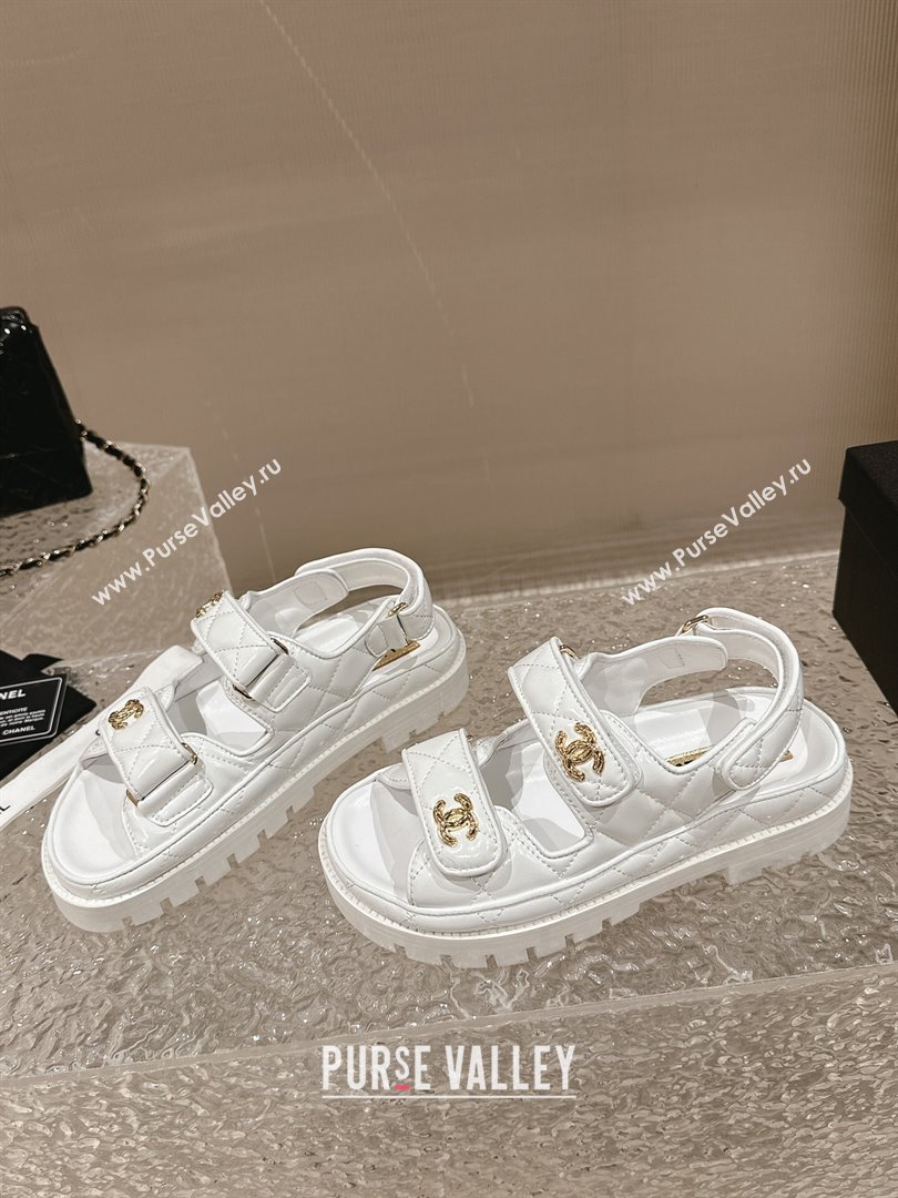 Chanel Calfskin Platform Strap Sandals with Metal-Tone CC White 2024 0322 (MD-240322080)