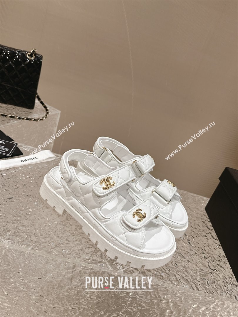 Chanel Calfskin Platform Strap Sandals with Metal-Tone CC White 2024 0322 (MD-240322080)