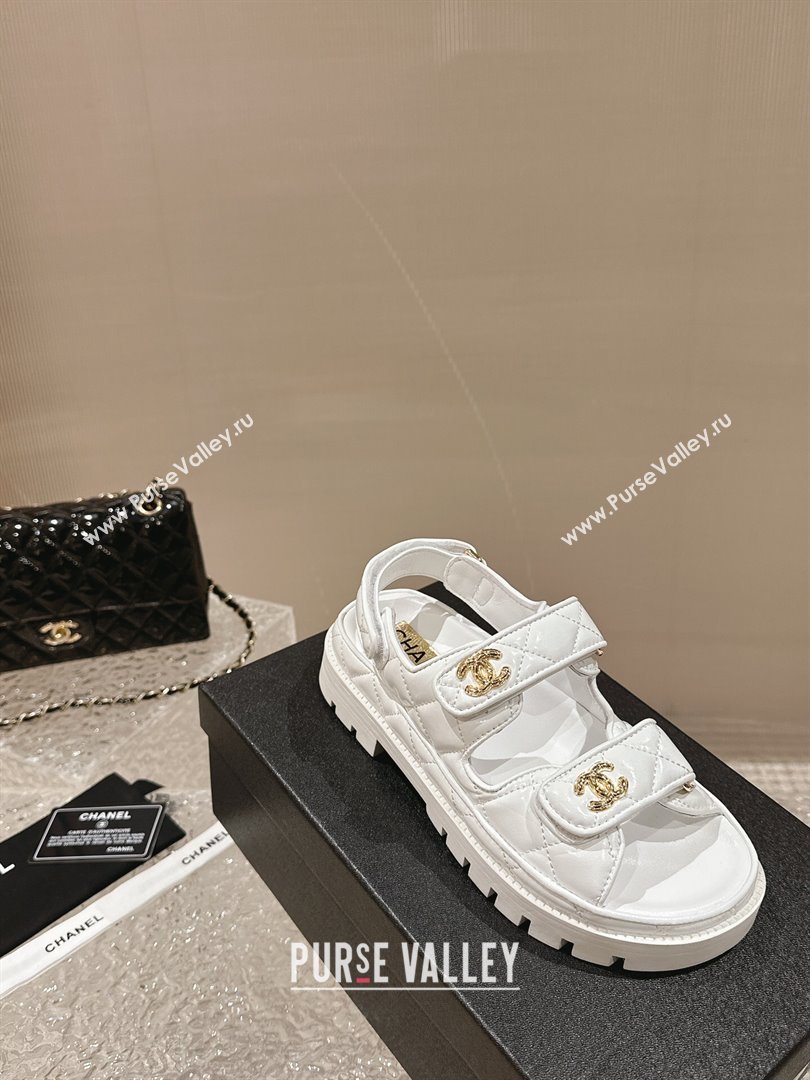 Chanel Calfskin Platform Strap Sandals with Metal-Tone CC White 2024 0322 (MD-240322080)