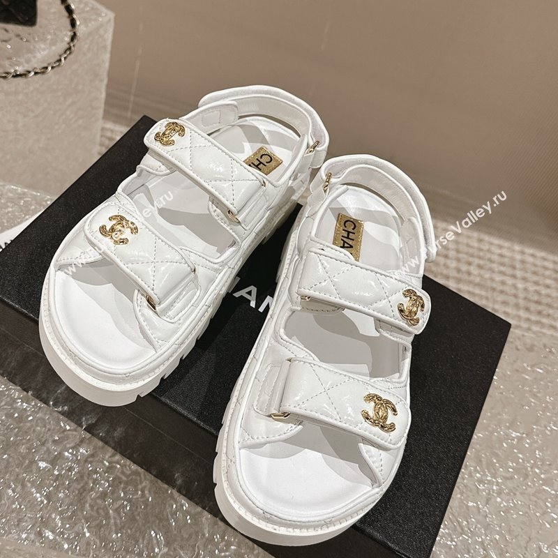 Chanel Calfskin Platform Strap Sandals with Metal-Tone CC White 2024 0322 (MD-240322080)