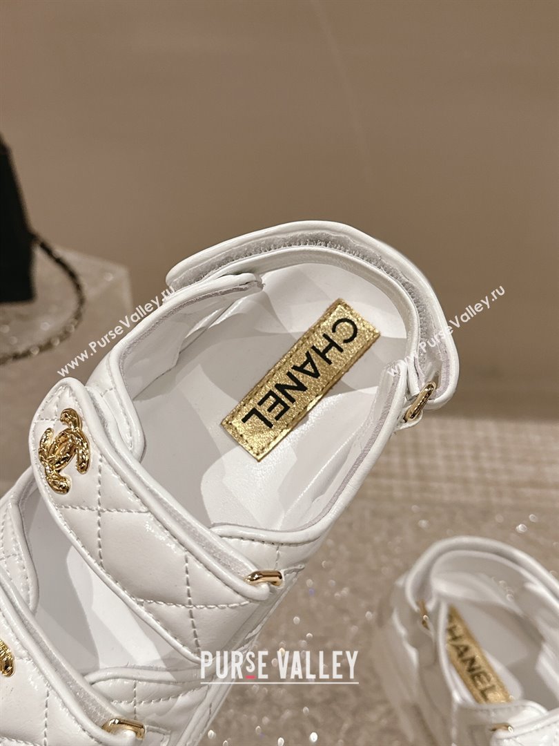 Chanel Calfskin Platform Strap Sandals with Metal-Tone CC White 2024 0322 (MD-240322080)