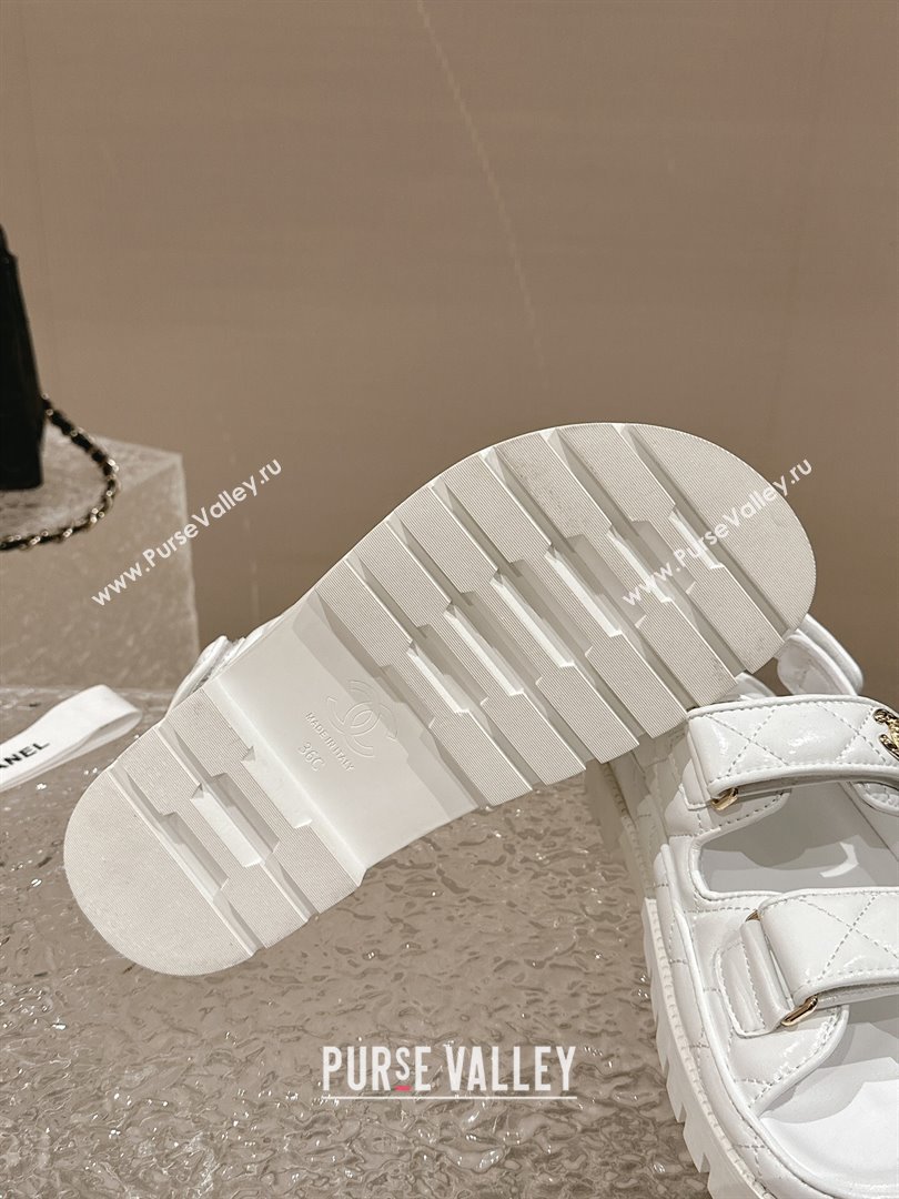 Chanel Calfskin Platform Strap Sandals with Metal-Tone CC White 2024 0322 (MD-240322080)