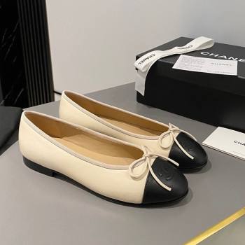 Chanel Calfskin Classic Ballet Flat Beige/Black 2024 0322 (MD-240322052)