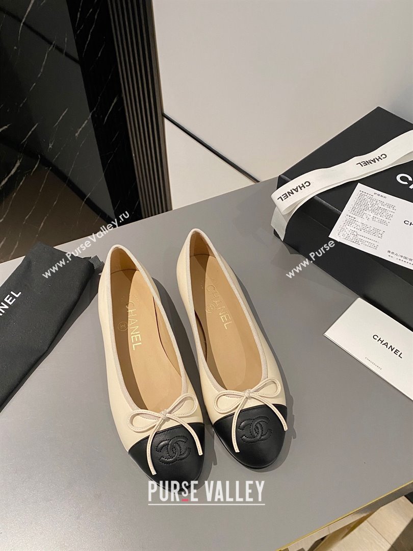 Chanel Calfskin Classic Ballet Flat Beige/Black 2024 0322 (MD-240322052)