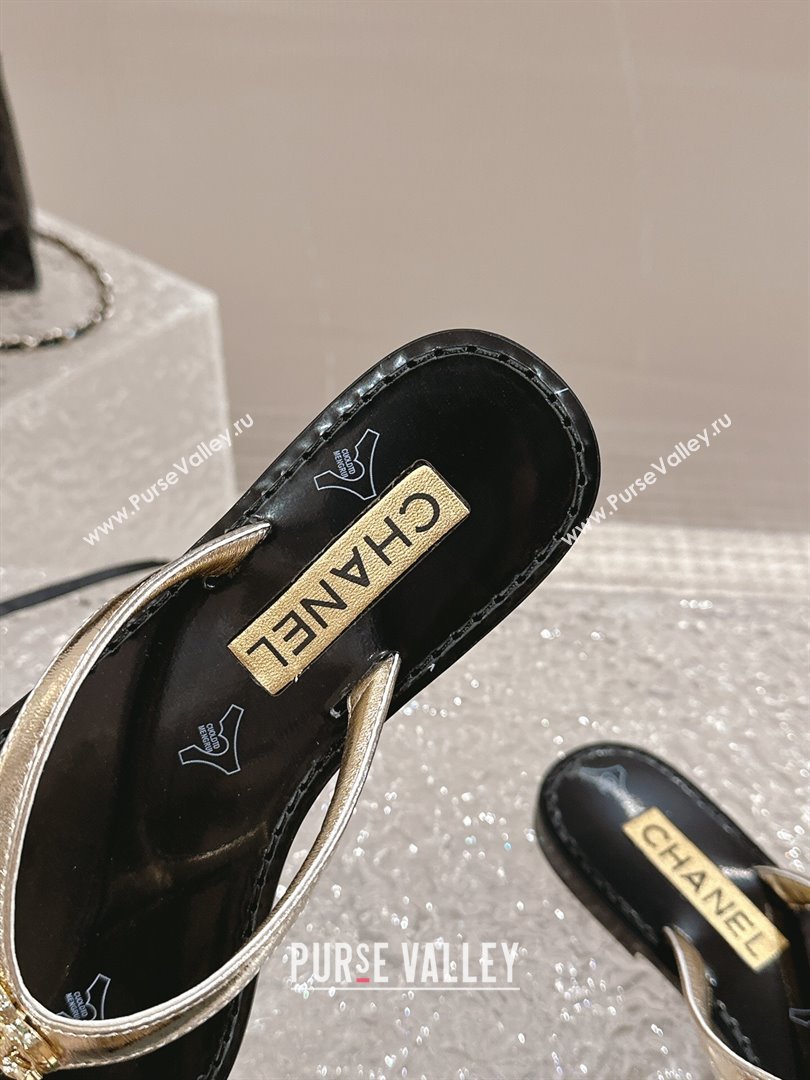Chanel Calfskin Flat Slide Thong Sandals with Metal-Tone CC Black 2024 0322 (MD-240322121)