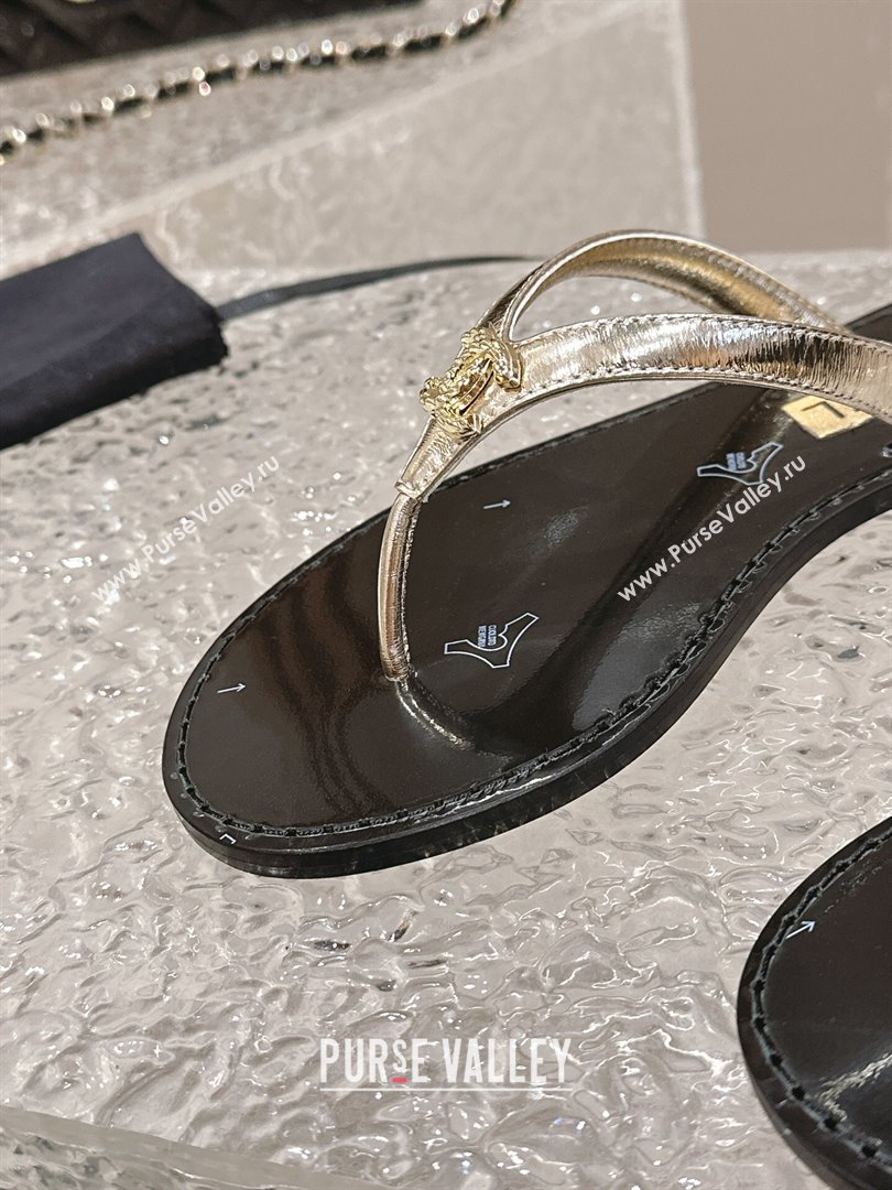 Chanel Calfskin Flat Slide Thong Sandals with Metal-Tone CC Black 2024 0322 (MD-240322121)