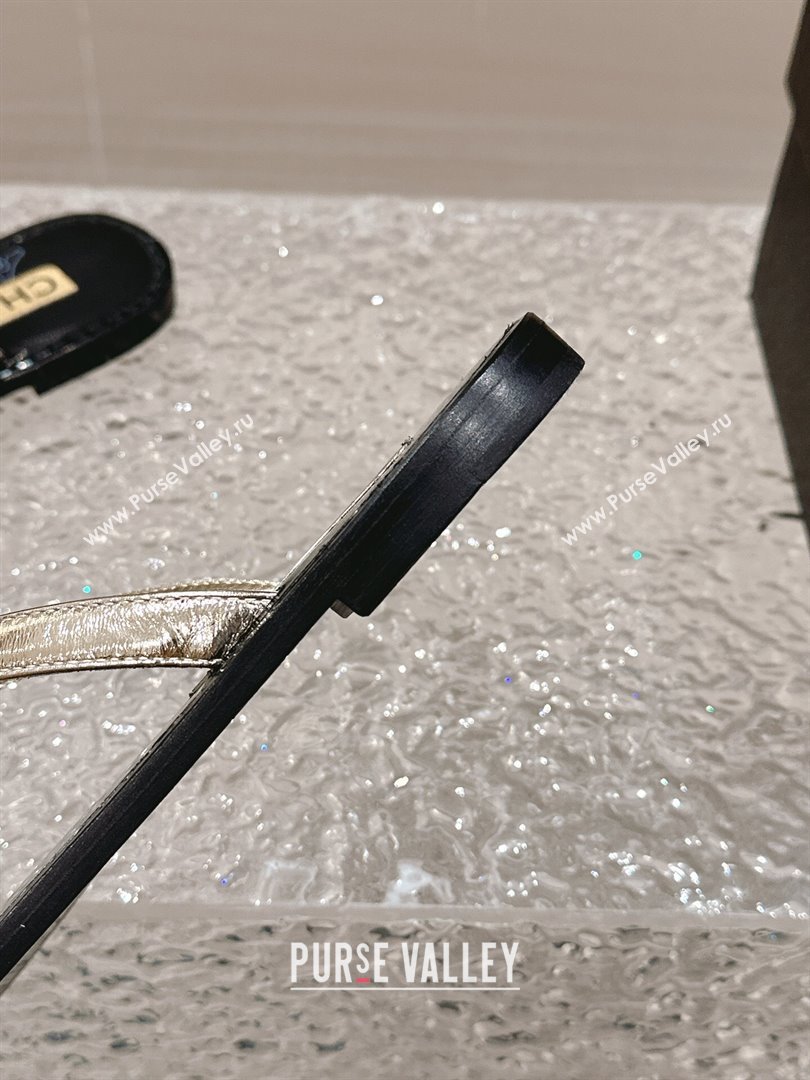 Chanel Calfskin Flat Slide Thong Sandals with Metal-Tone CC Black 2024 0322 (MD-240322121)