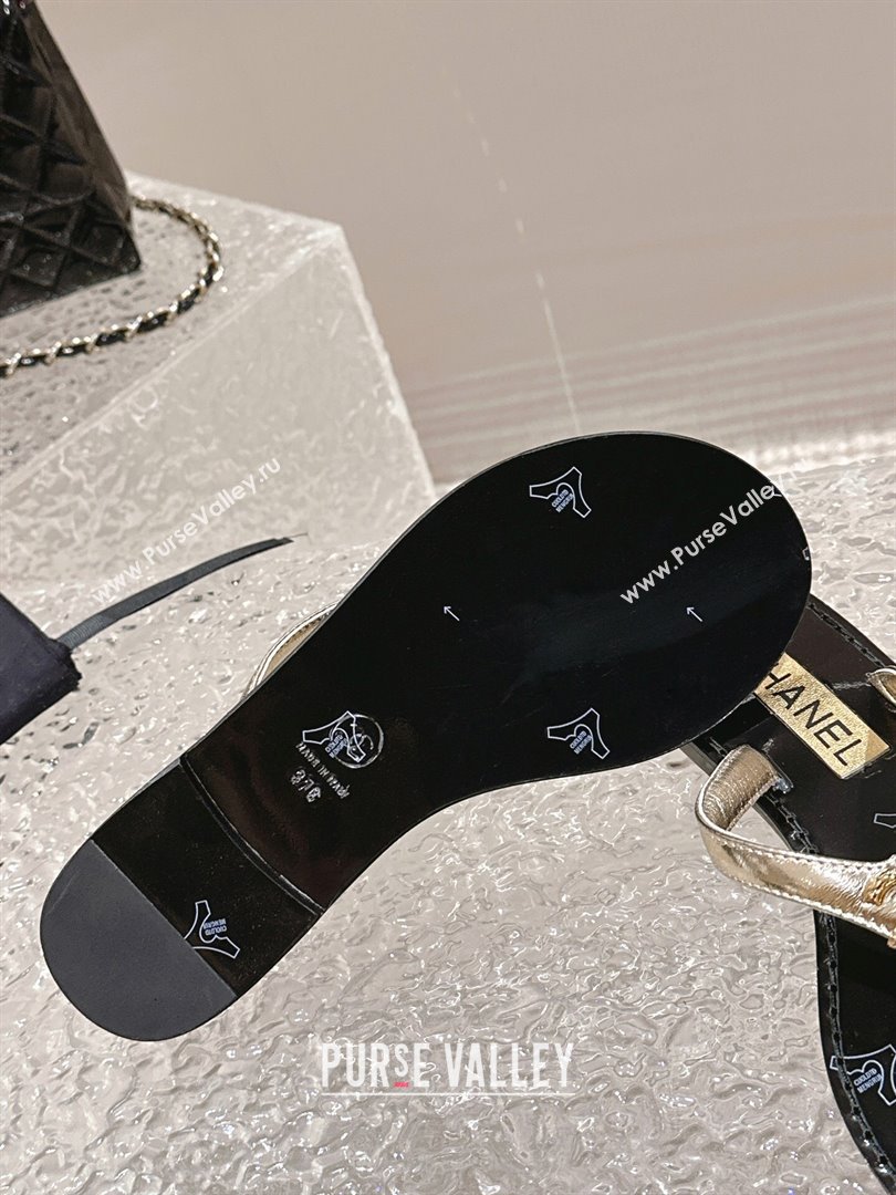 Chanel Calfskin Flat Slide Thong Sandals with Metal-Tone CC Black 2024 0322 (MD-240322121)