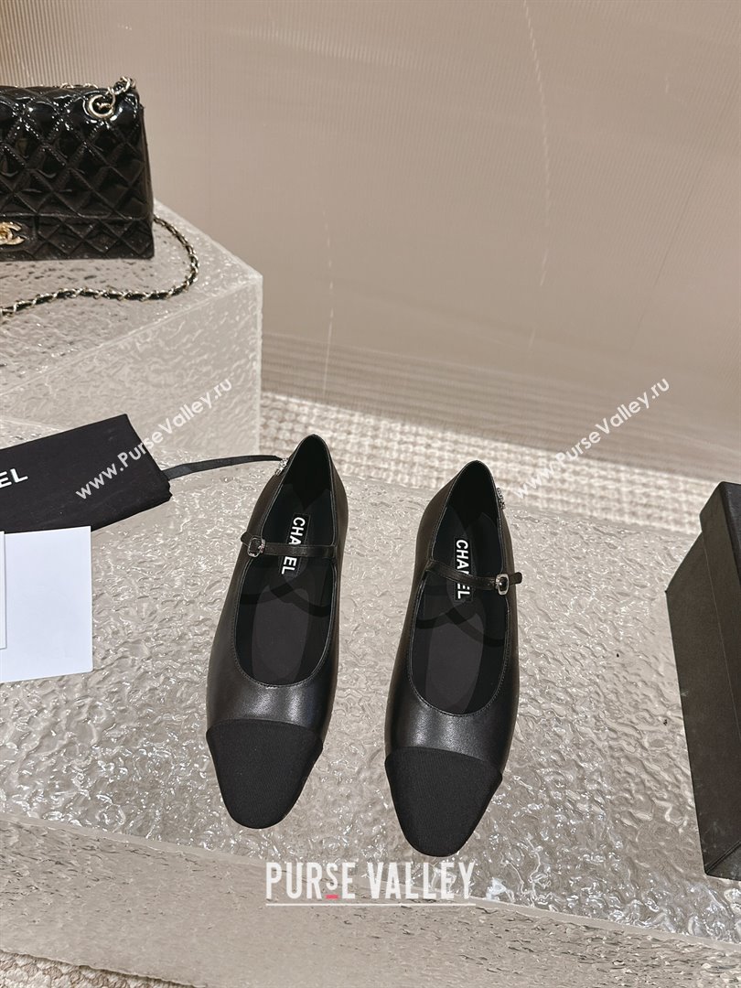 Chanel Calfskin Grosgrain Mary Janes Ballet Flat with Crystals CC Black 2024 0322 (MD-240322125)