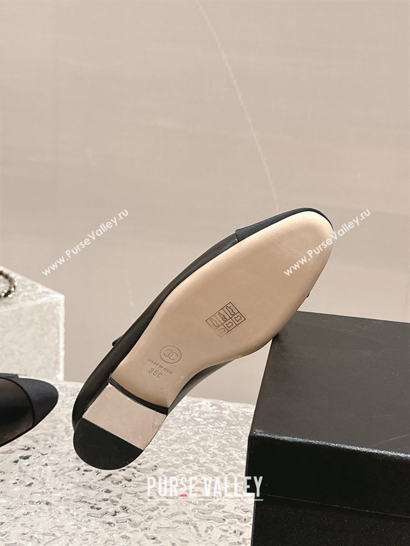 Chanel Calfskin Grosgrain Mary Janes Ballet Flat with Crystals CC Black 2024 0322 (MD-240322125)