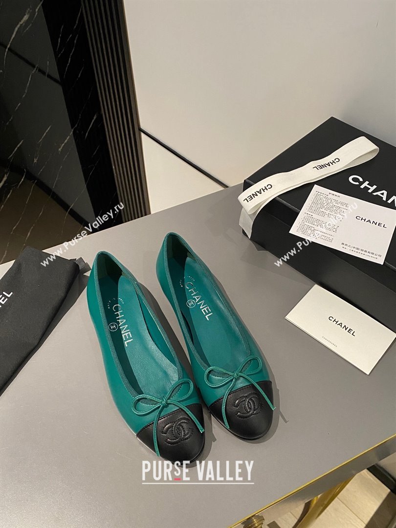 Chanel Calfskin Classic Ballet Flat Dark Green 2024 0322 (MD-240322053)