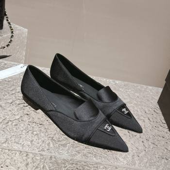 Chanel Fabric Grosgrain Pointed Ballet Flat Black 2024 032202 (MD-240322128)