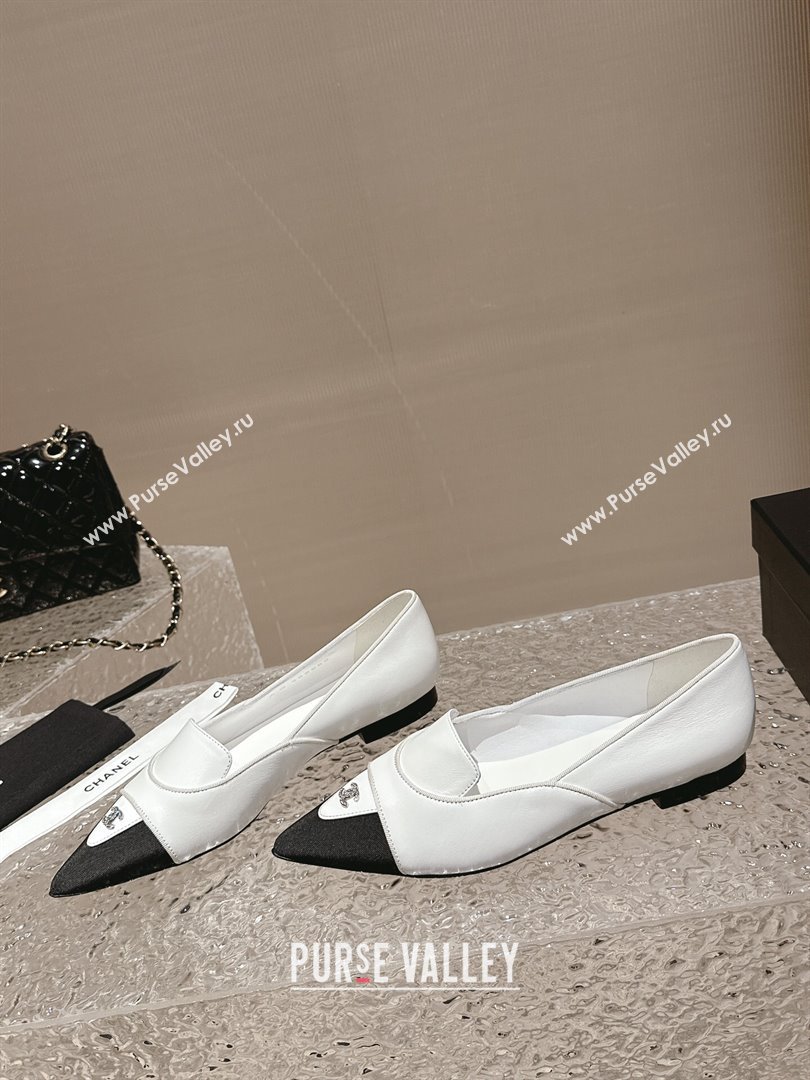 Chanel Lambskin Grosgrain Pointed Ballet Flat White 2024 032202 (MD-240322129)