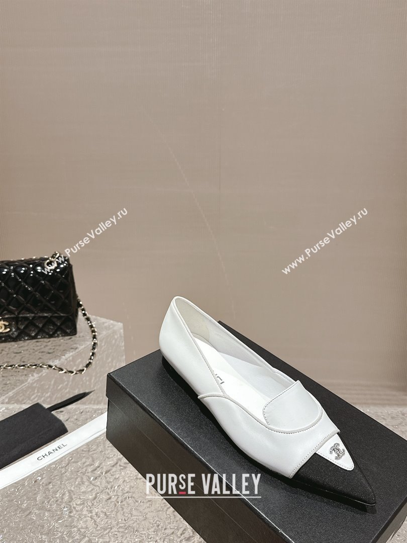 Chanel Lambskin Grosgrain Pointed Ballet Flat White 2024 032202 (MD-240322129)